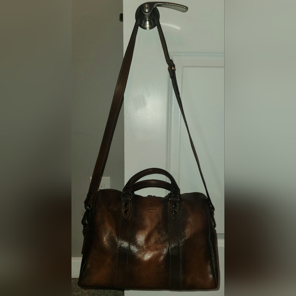 I Medici of Florence Vintage Italian Leather Satchel Handbag in Antique Cognac - Picture 15 of 16